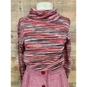 Vintage 1970s Pink Striped Long Sleeve Turtleneck Boho Hippie Size Medium